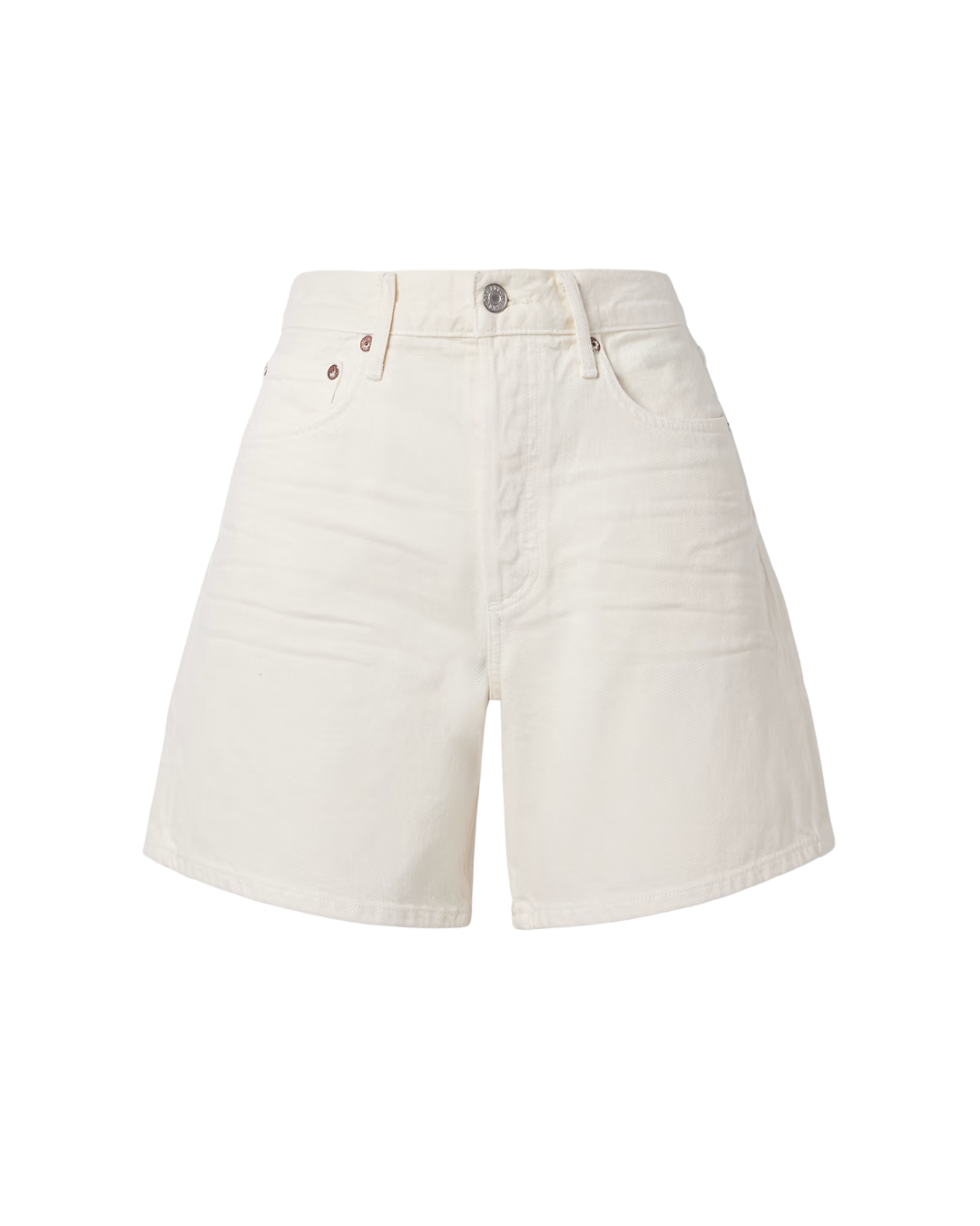 THIS PHOTO FEATURED AN OFF-WHITE 6-INCH JEAN SHORT AS A FLATLAY ON A TRANSPARENT BACKGROUND
