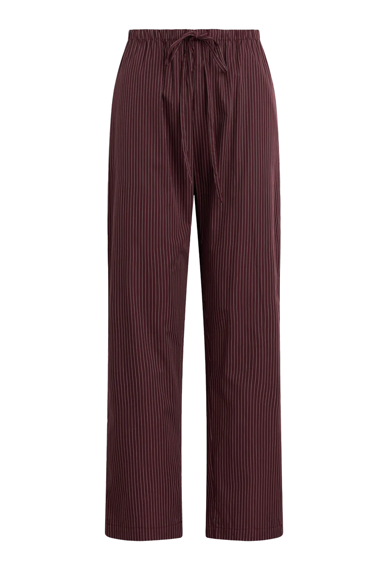 Maroon striped pants on a white background