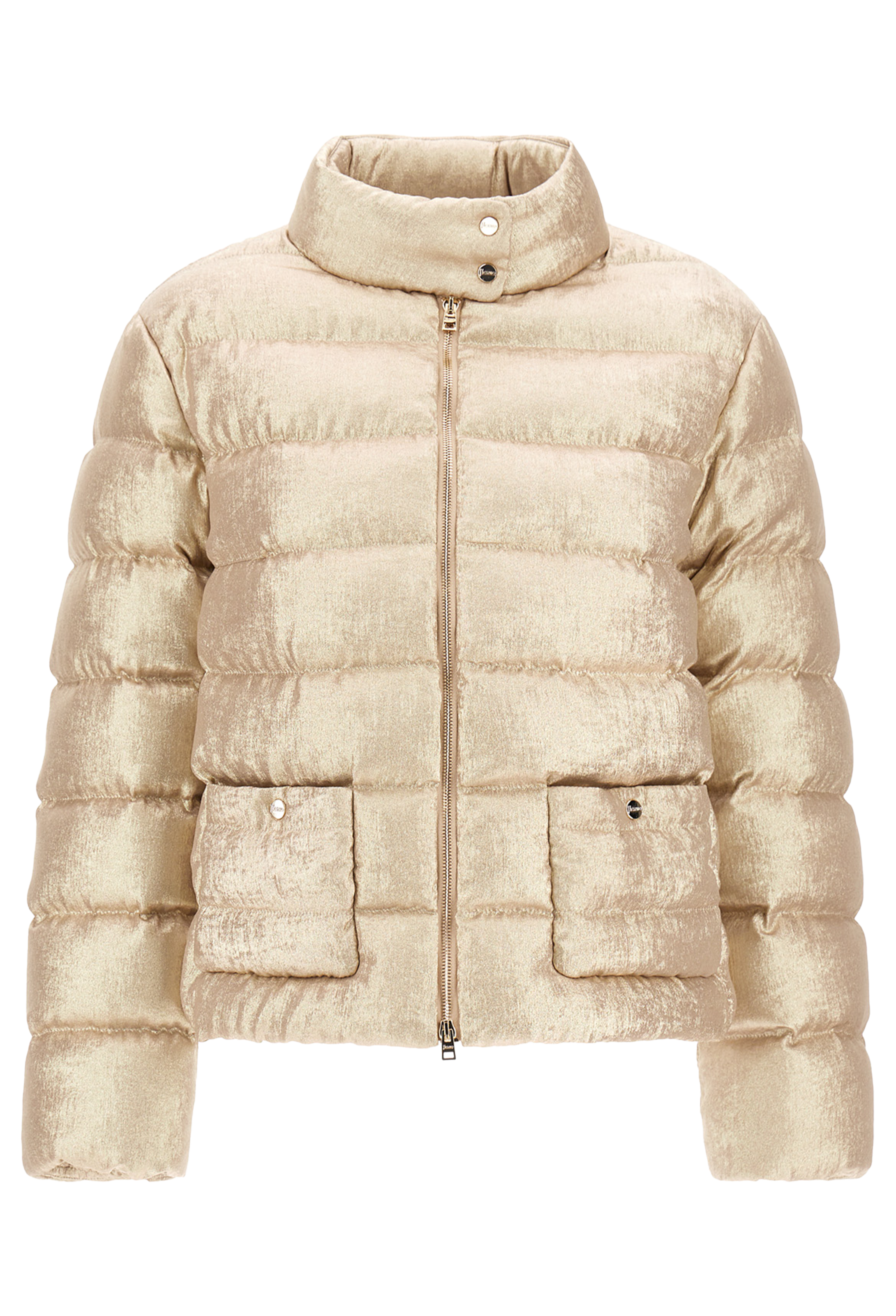 Beige puffer jacket on a white background
