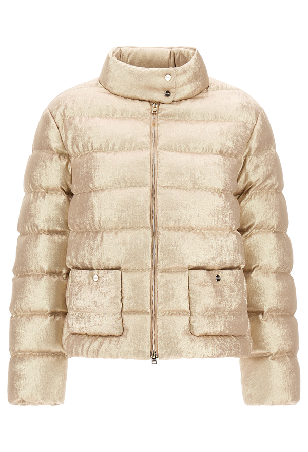 Beige puffer jacket on a white background