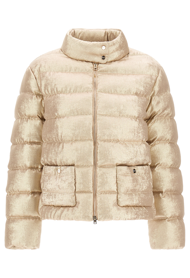 Beige puffer jacket on a white background