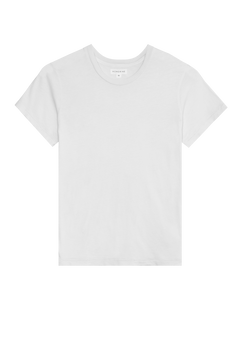 FLATLAY OF A WHITE CREWNECK T-SHIRT ON A TRANSPARENT BACKGROUND