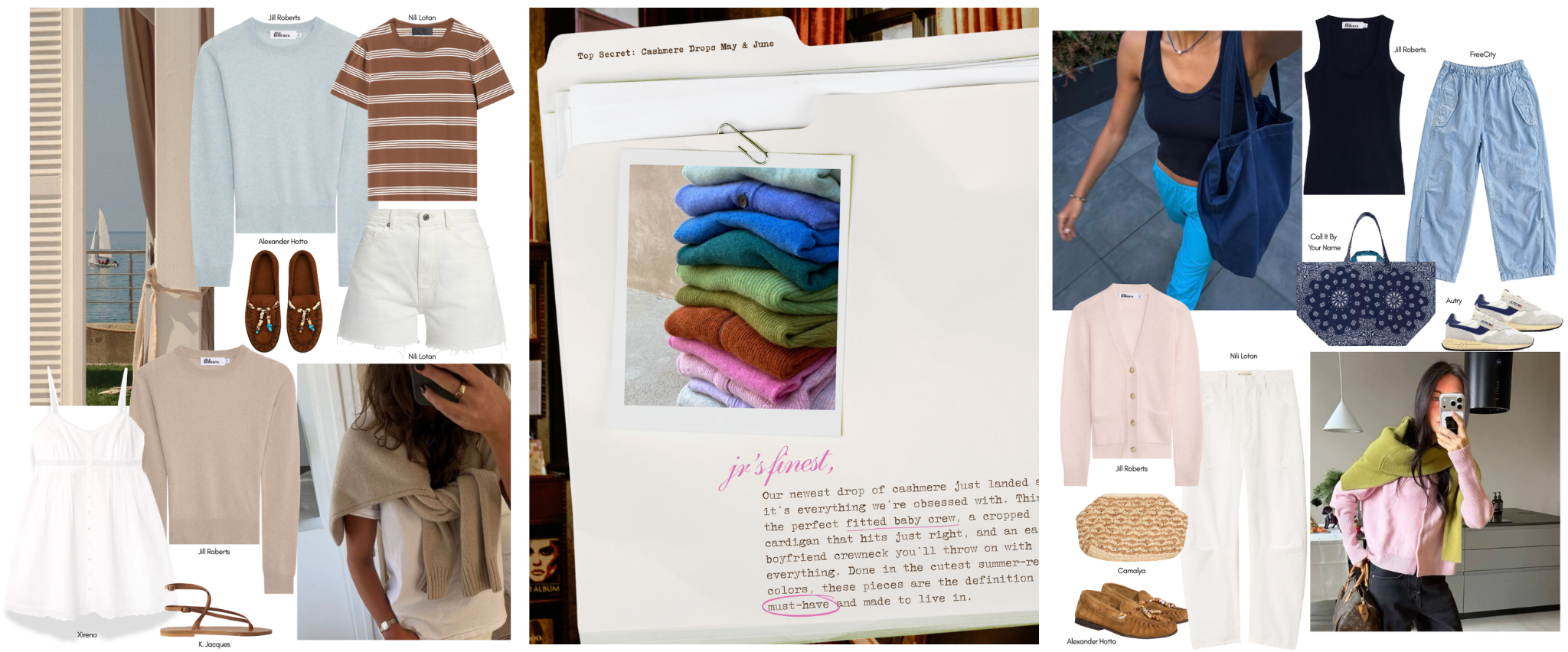 Collage of outfits with photos of people in outfits. 
